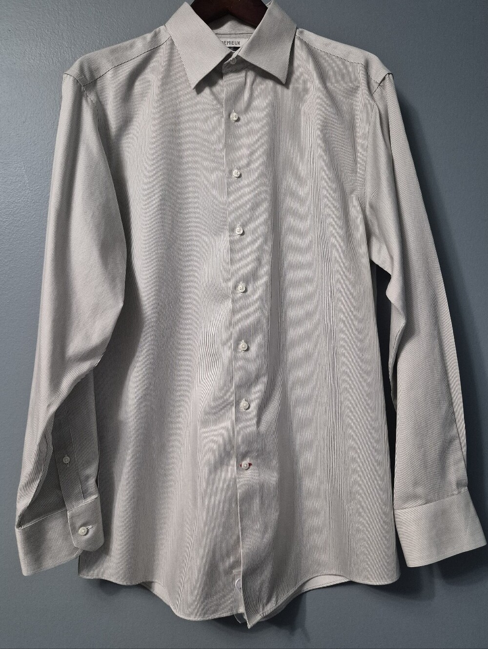 Cremieux Men's Slim Fit White With Black Pinstripe Dress Shirt